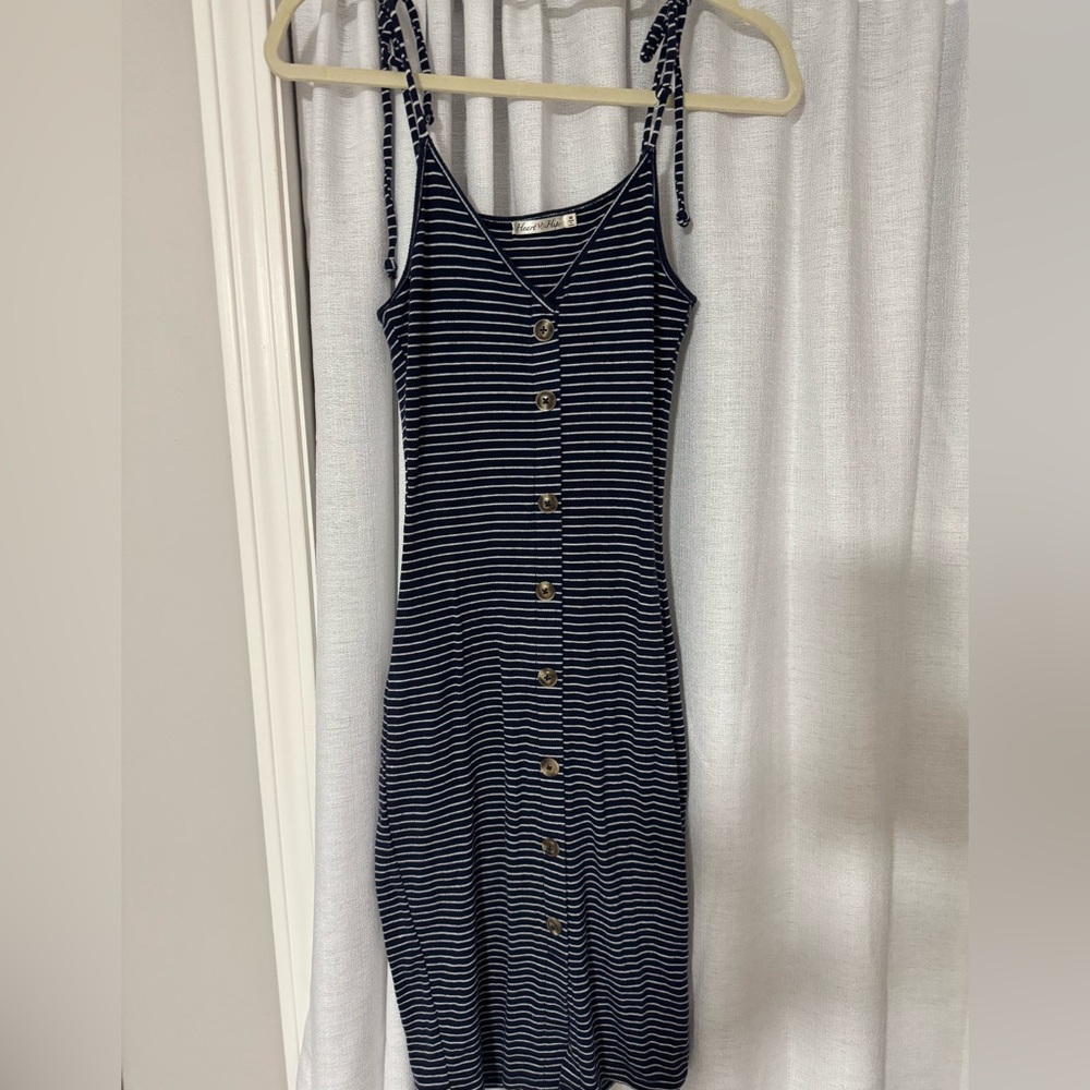 Heart & Hips Navy Striped Midi Dress